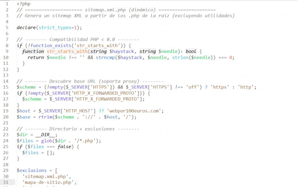sitemap dinamico creado en php para todas las urls de nuestro dominio